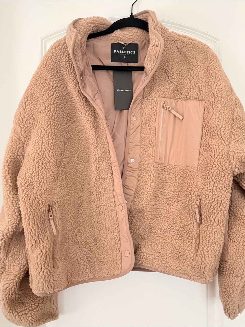 Fabletics Womenโs Dusty Tan Teddy Sherpa Jacket